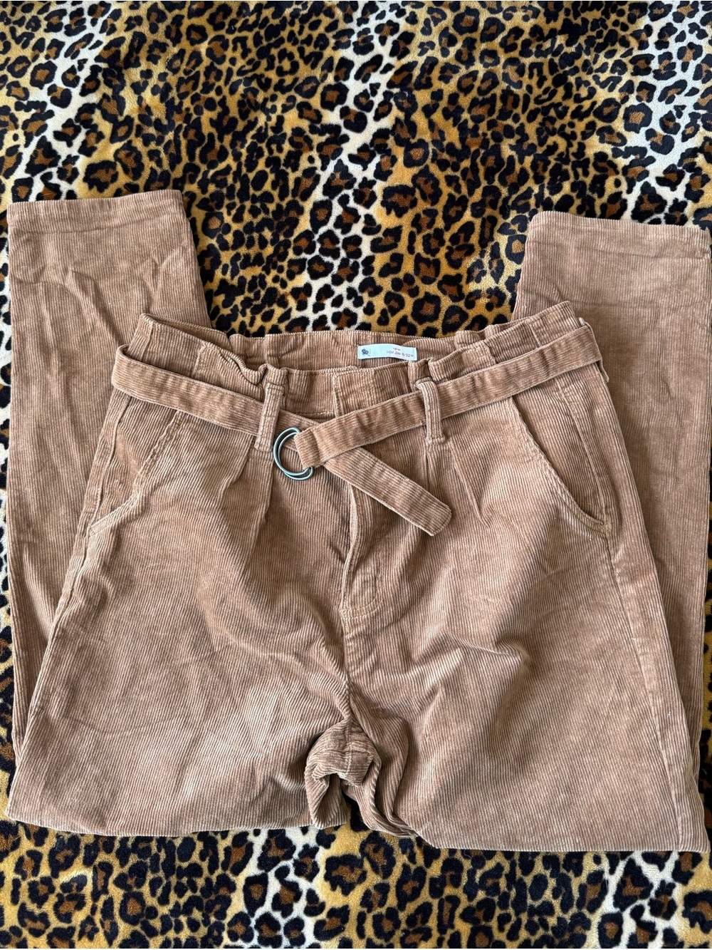 Corduroy Paperbag Waist Pants in Camel Brown